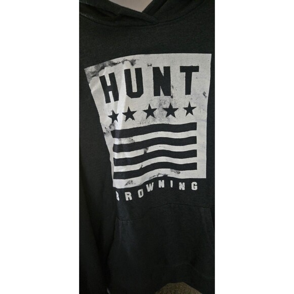 Hunt Browning Mens Dark Gray Hoodie Size Large L Hunting American Flag Hood Top - Picture 5 of 9